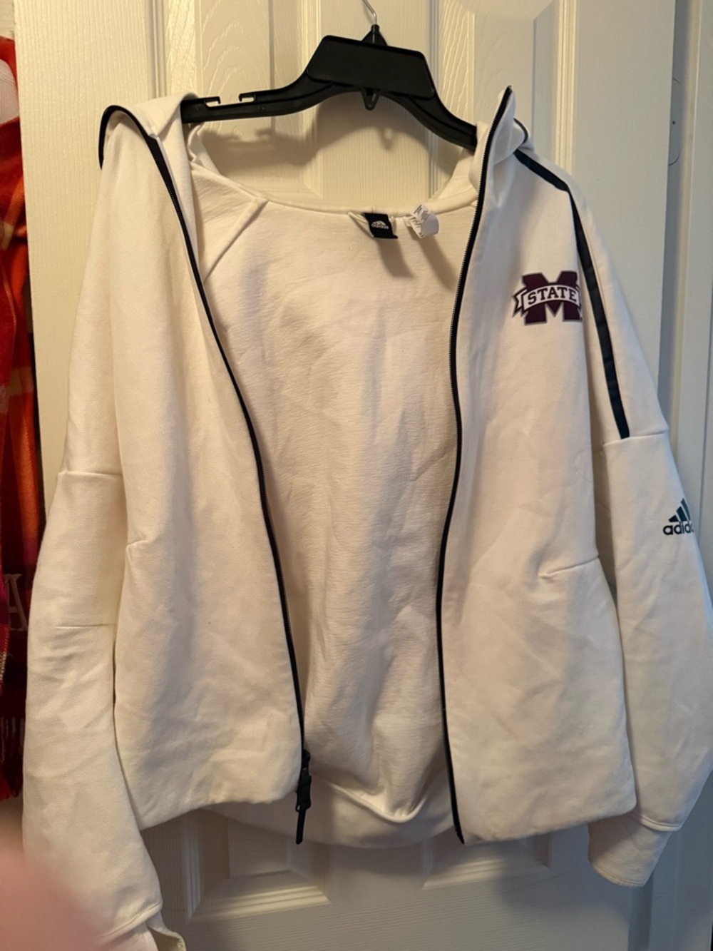 Adidas White Mississippi State Zip Hoodie